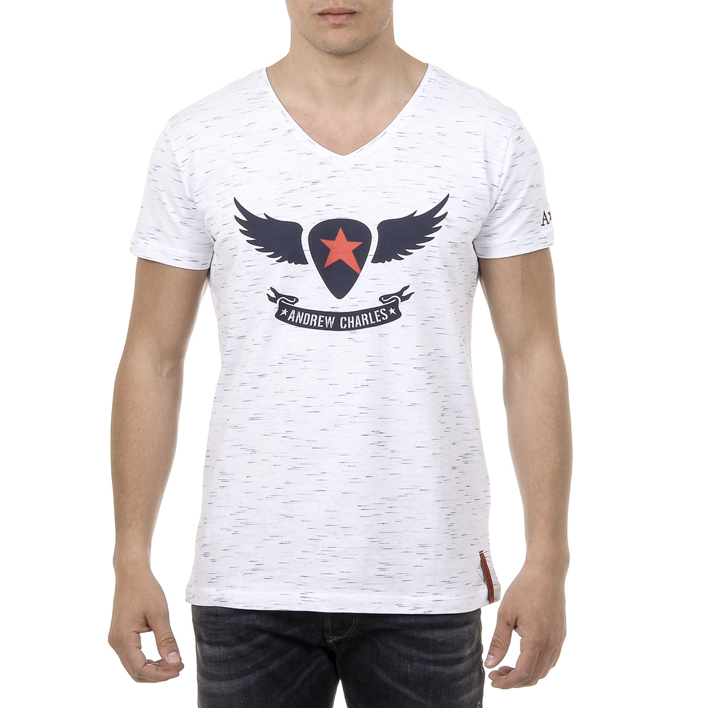 Andrew Charles Mens T-Shirt Short Sleeves V-Neck White AARON