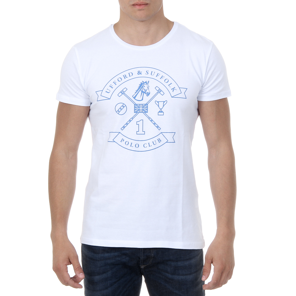 Camiseta de hombre Ufford & Suffolk Polo Club, manga corta, cuello redondo, US027, color blanco