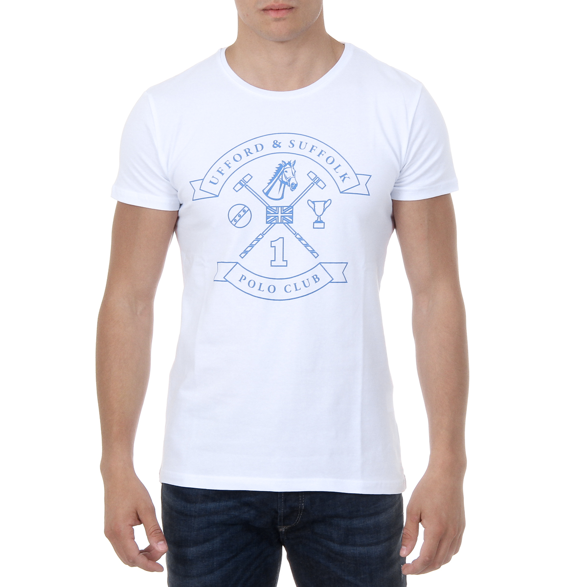 Camiseta de hombre Ufford & Suffolk Polo Club, manga corta, cuello redondo, US027, color blanco