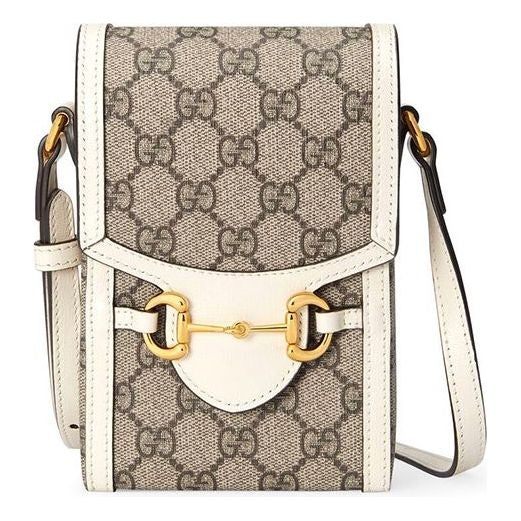 Bolso de hombro Gucci GG Supreme Horsebit beige y blanco
