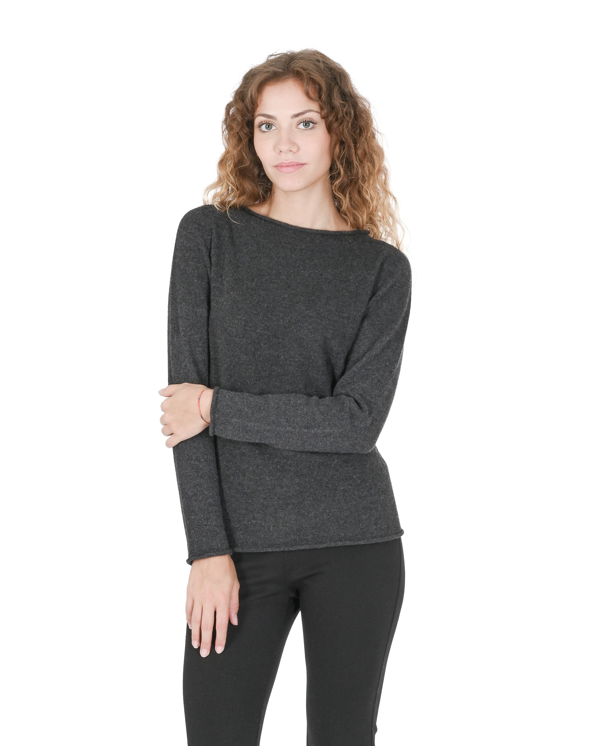 Suéter de cuello barco para mujer de cachemira Crown of Edinburgh COE 0025 GRIS OSCURO