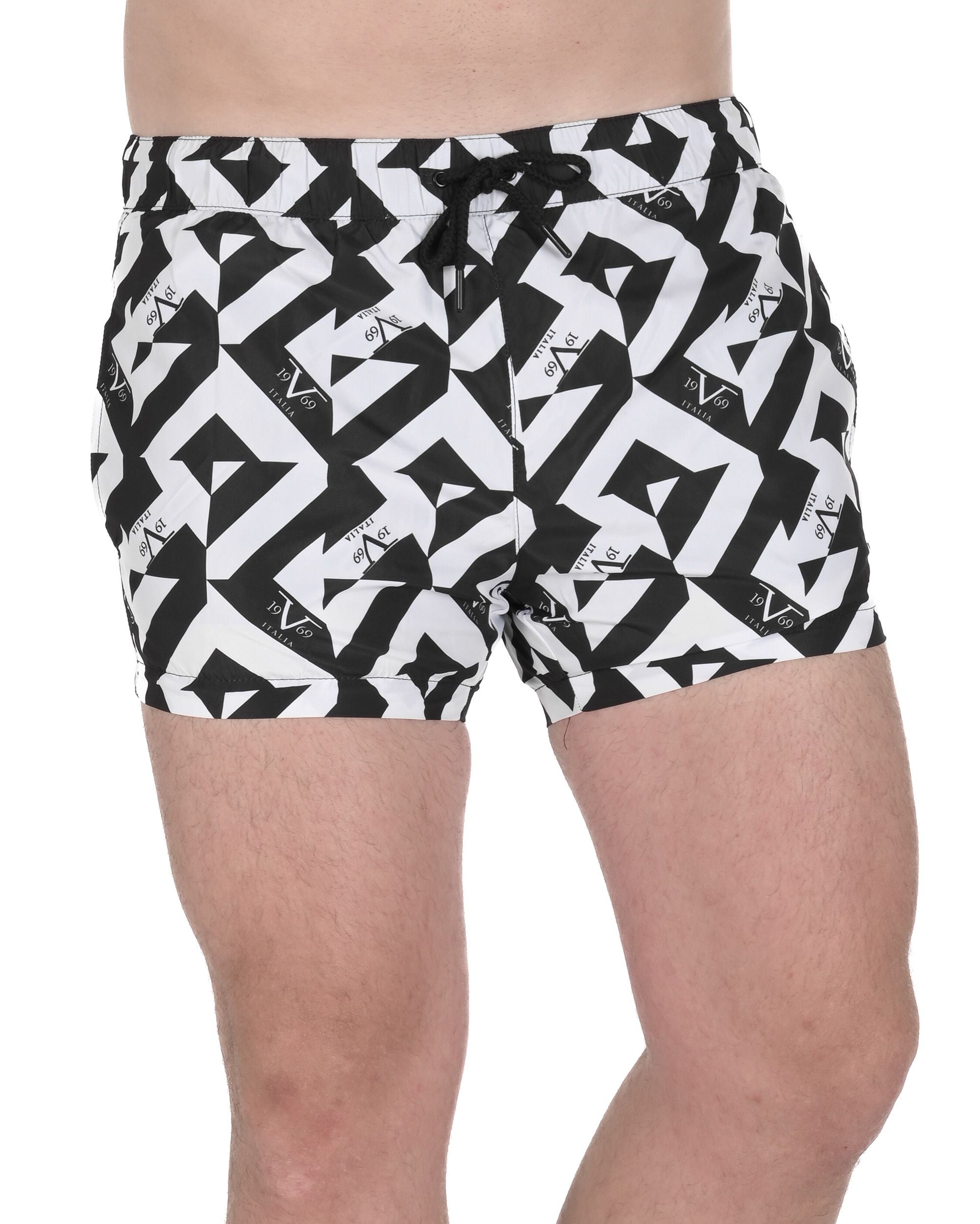 19V69 Italia Mens Swimwear Trunk VSC1MBS01 BLACK WHITE