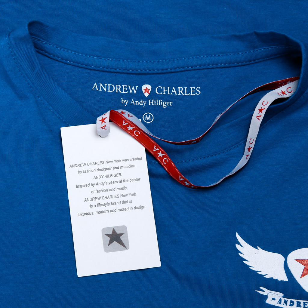 Camiseta Andrew Charles para mujer, manga corta, cuello redondo, azul, TARANA