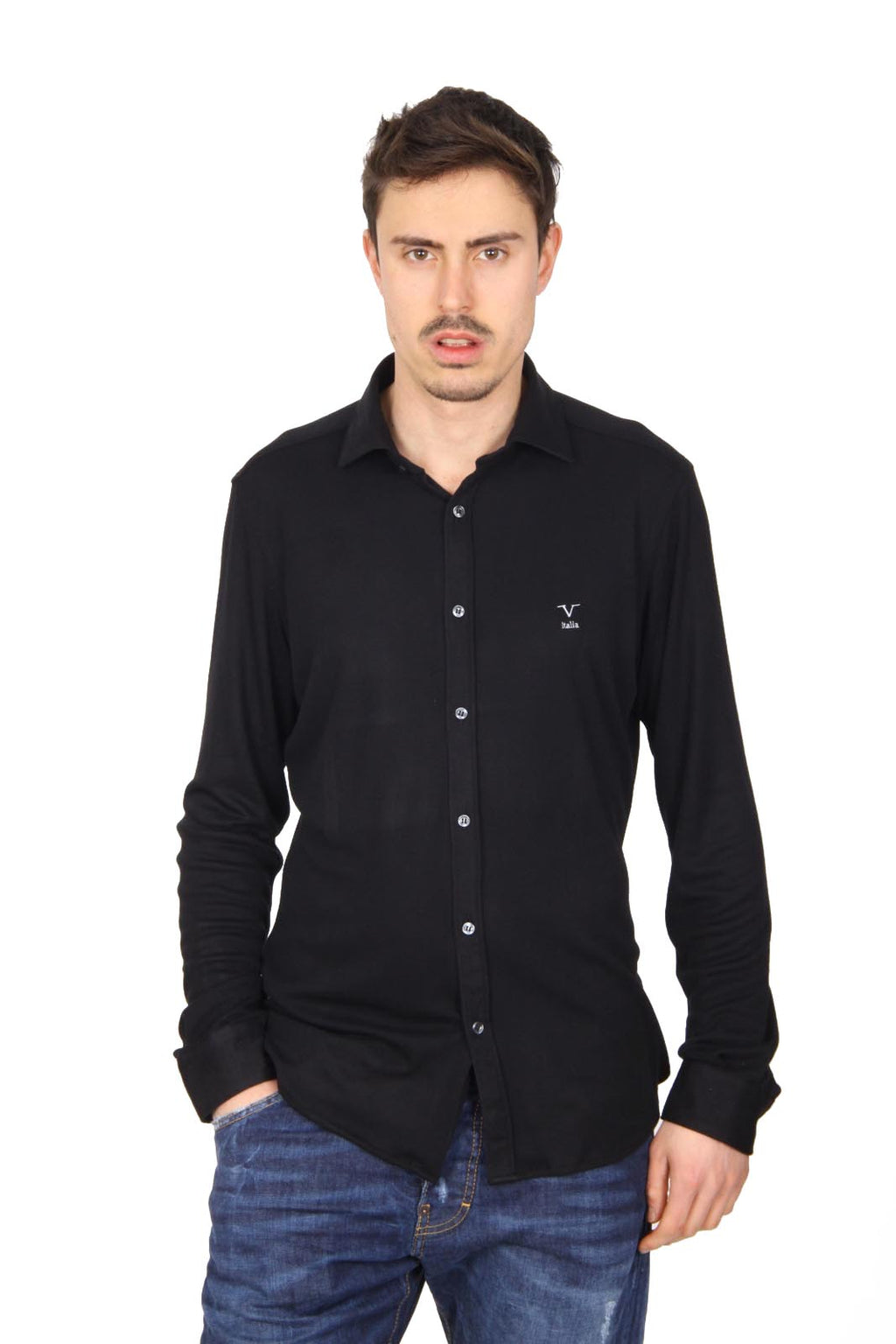 Camisa de manga larga para hombre V 1969 Italia Paris Jersey Nero