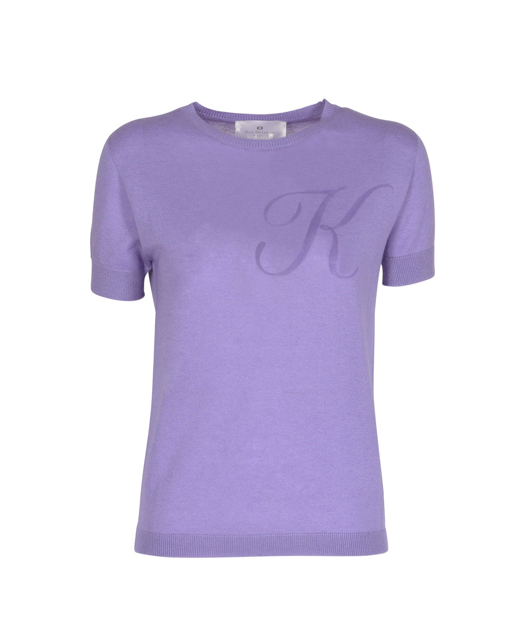 Jersey de cachemira de verano con cuello redondo y manga corta, color lila