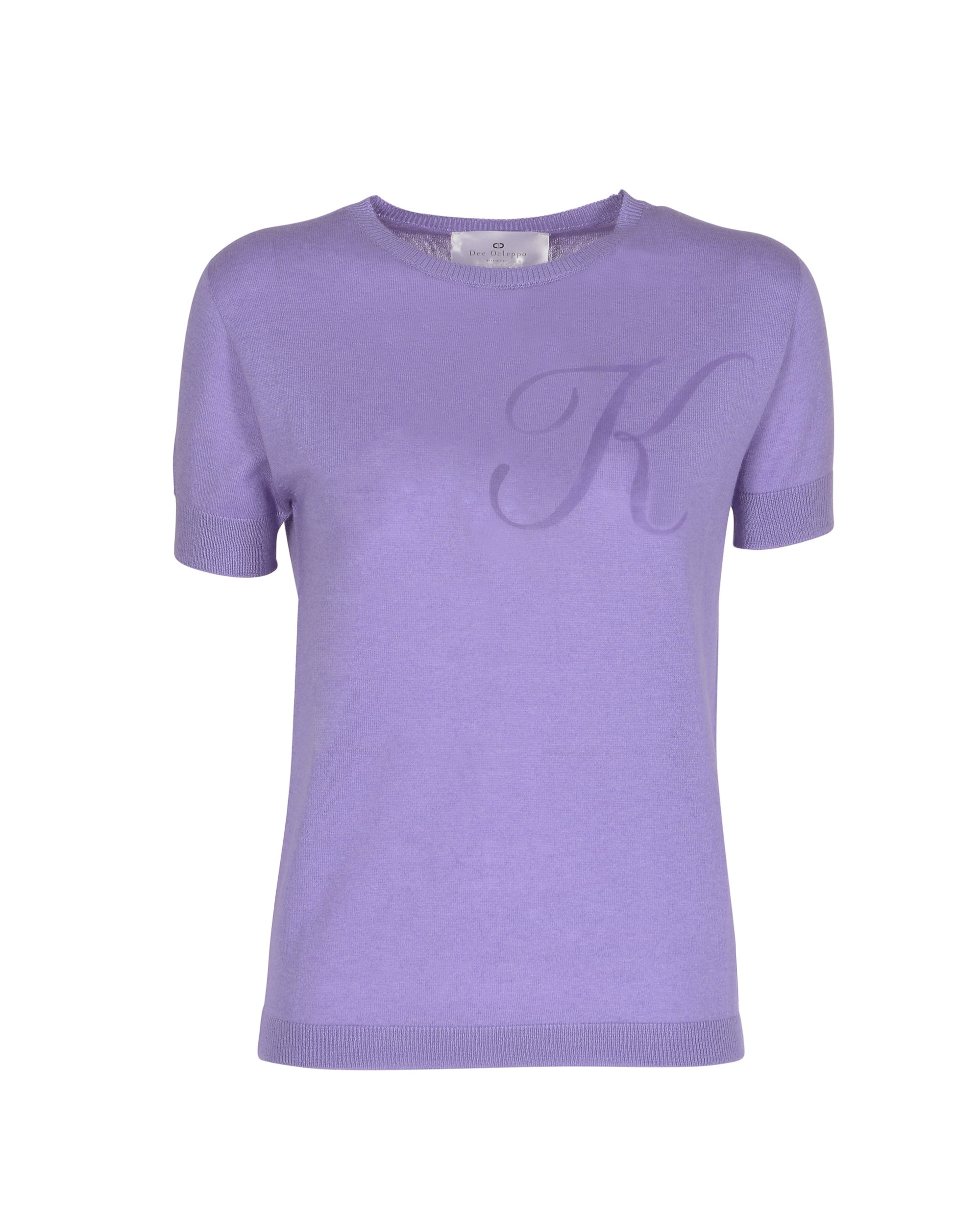 Jersey de cachemira de verano con cuello redondo y manga corta, color lila