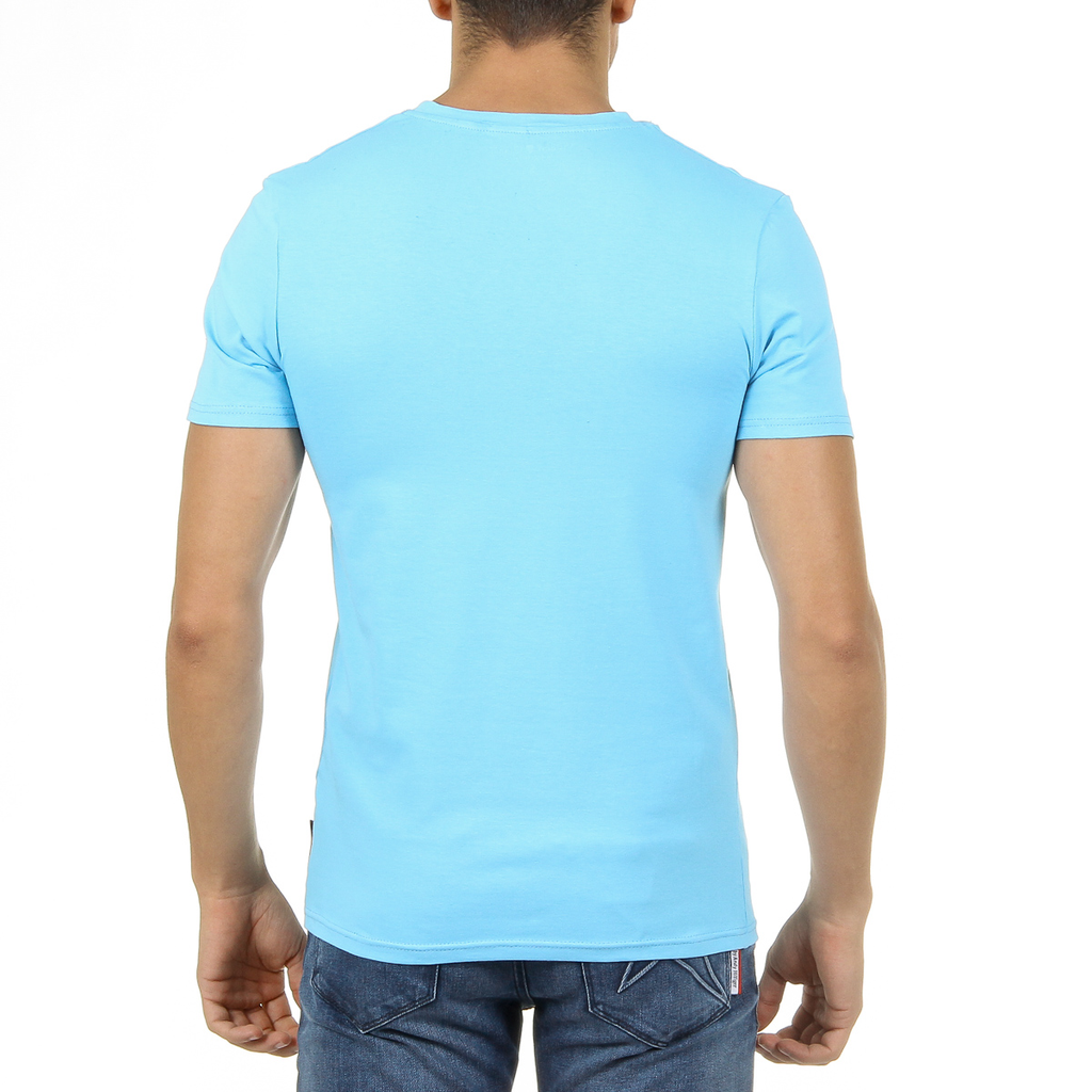 Camiseta Andrew Charles para hombre, manga corta, cuello en V, azul claro, KENAN