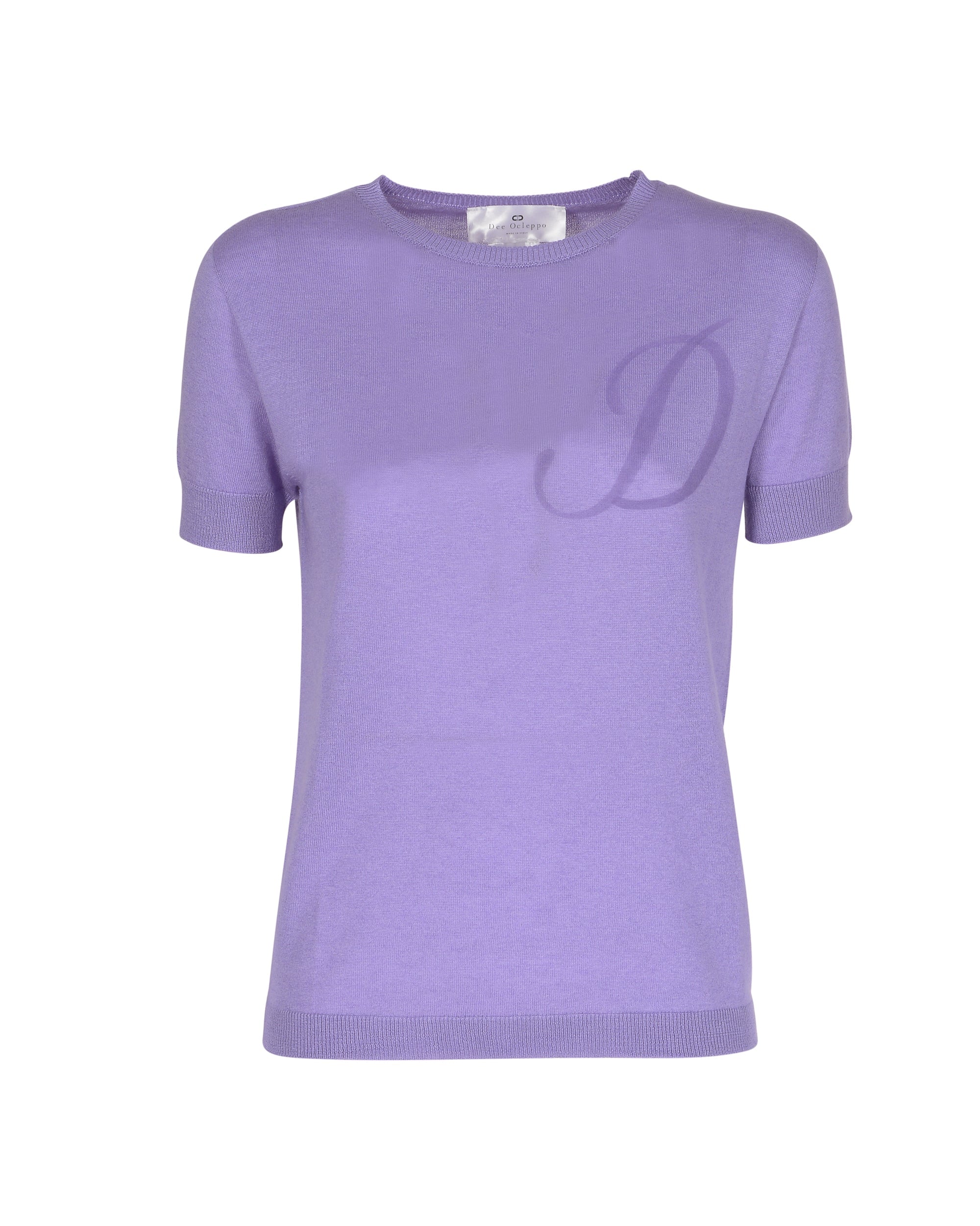 Jersey de cachemira de verano con cuello redondo y manga corta, color lila