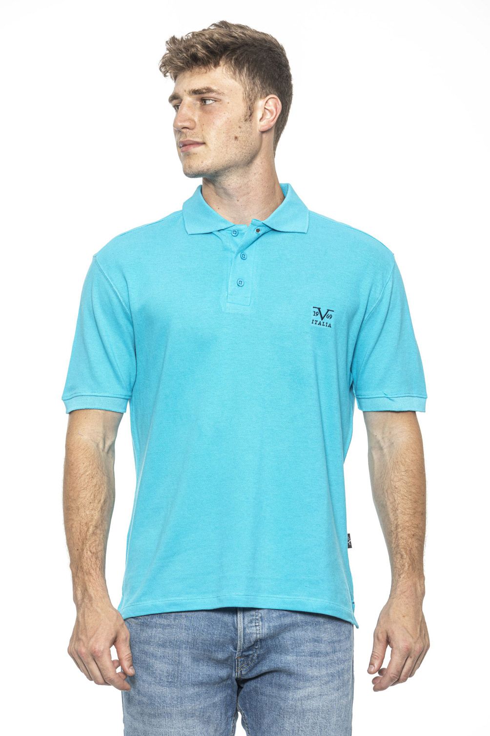19V69 Italia Polo para hombre azul claro RICAMO TURQUESA