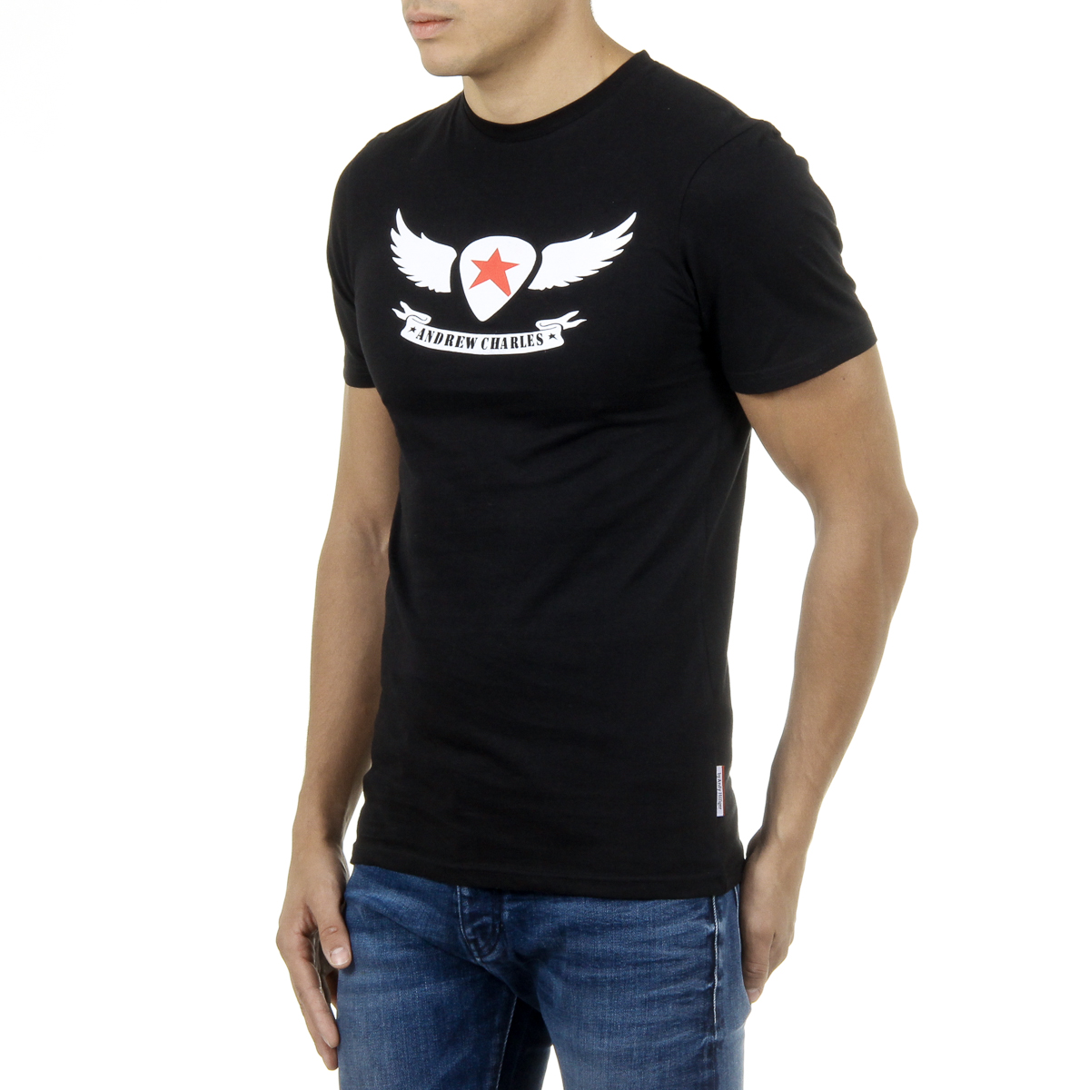 Camiseta Andrew Charles para hombre, manga corta, cuello redondo, negra, KEITA