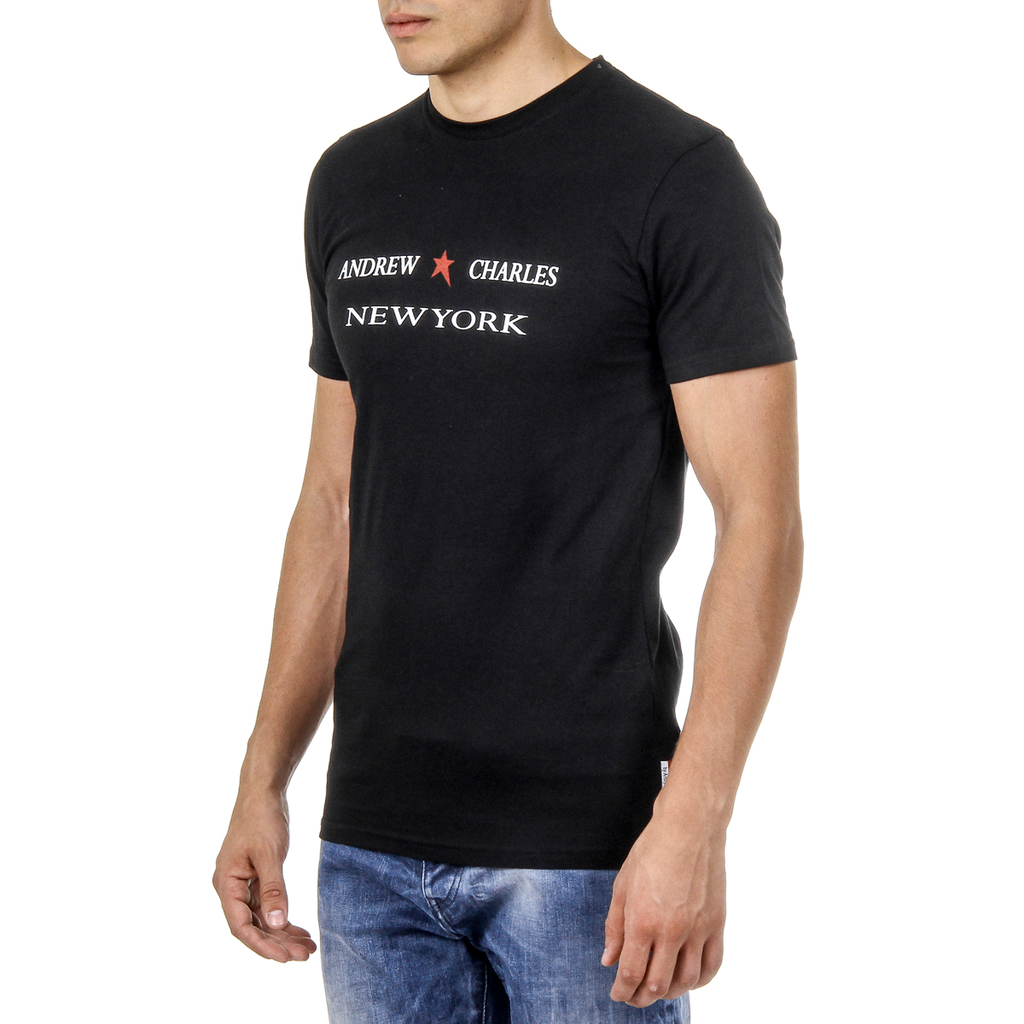 Camiseta Andrew Charles para hombre, manga corta, cuello redondo, negra, KEITA