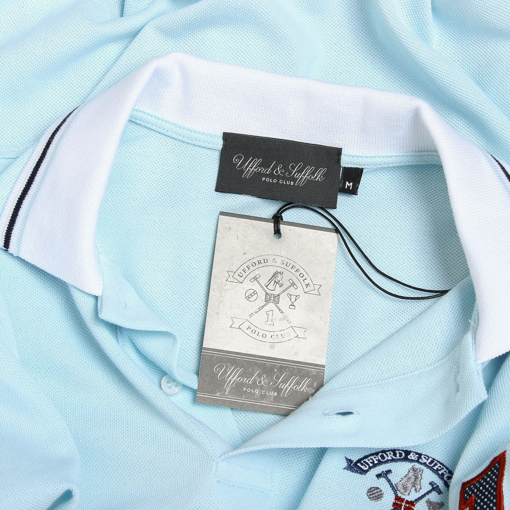 Polo Ufford & Suffolk Polo Club para hombre, manga corta, azul claro, niño
