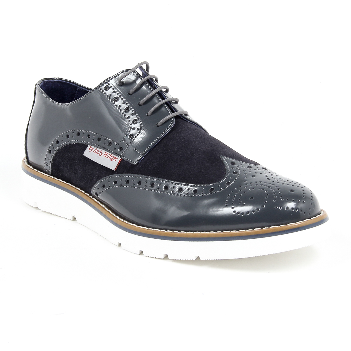 Andrew Charles - Zapatos Oxford Brogue para hombre 914 ABRASIVATO CAM GRIGIO BLEU