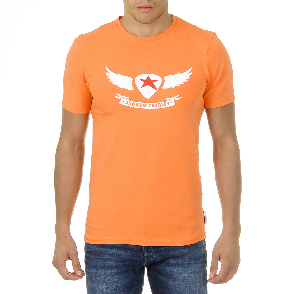 Camiseta Andrew Charles para hombre, manga corta, cuello redondo, naranja, KEITA