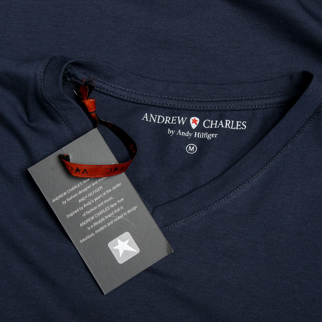 Camiseta Andrew Charles para hombre, manga corta, cuello en V, azul, KENAN