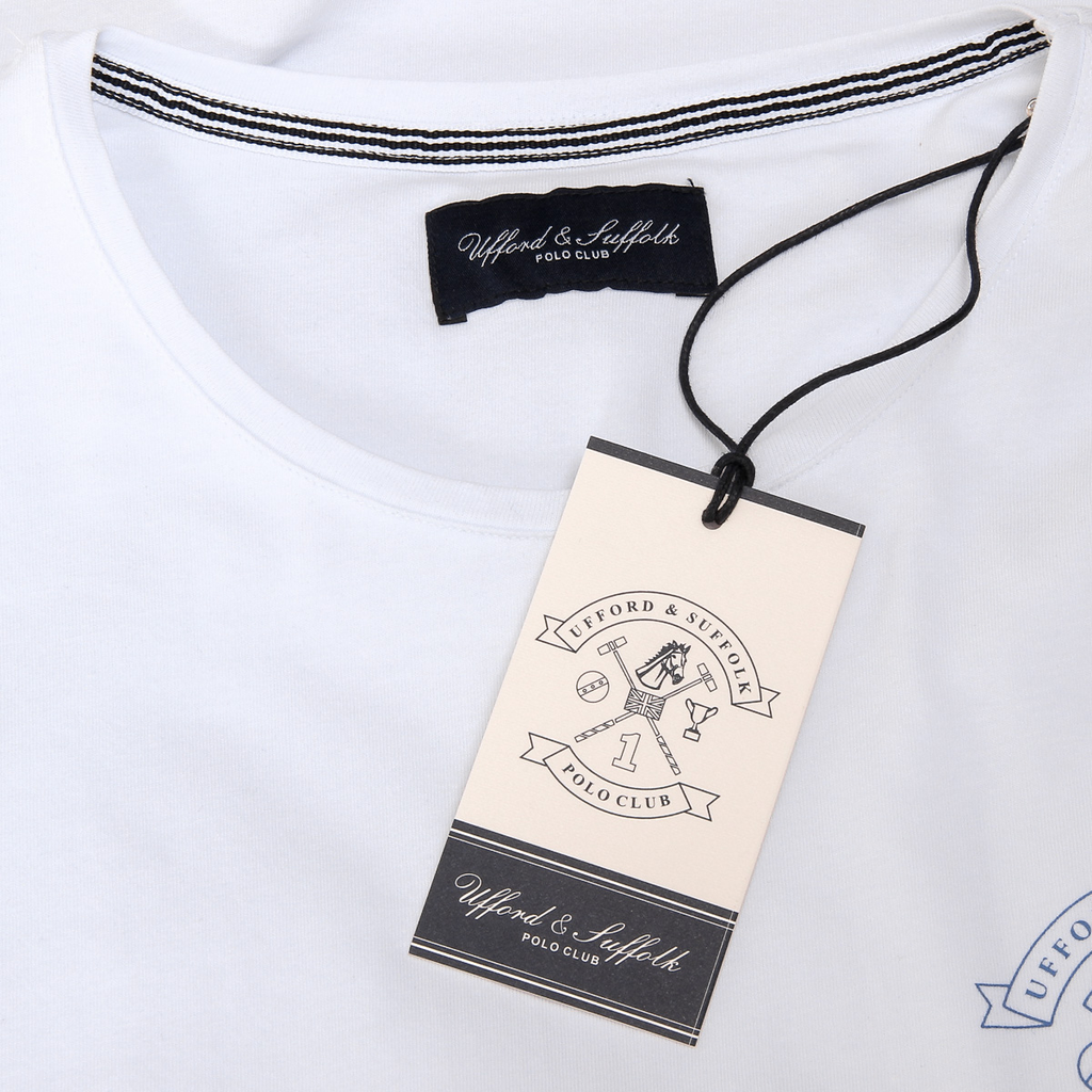 Camiseta de hombre Ufford & Suffolk Polo Club, manga corta, cuello redondo, US028, blanca