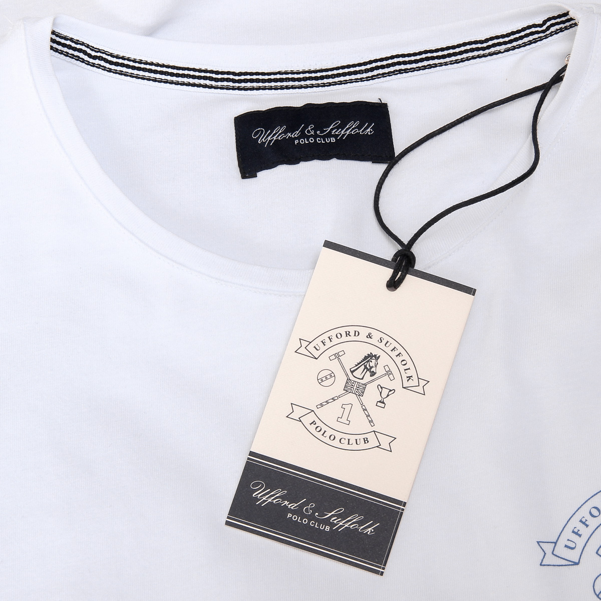 Camiseta de hombre Ufford & Suffolk Polo Club, manga corta, cuello redondo, US028, blanca