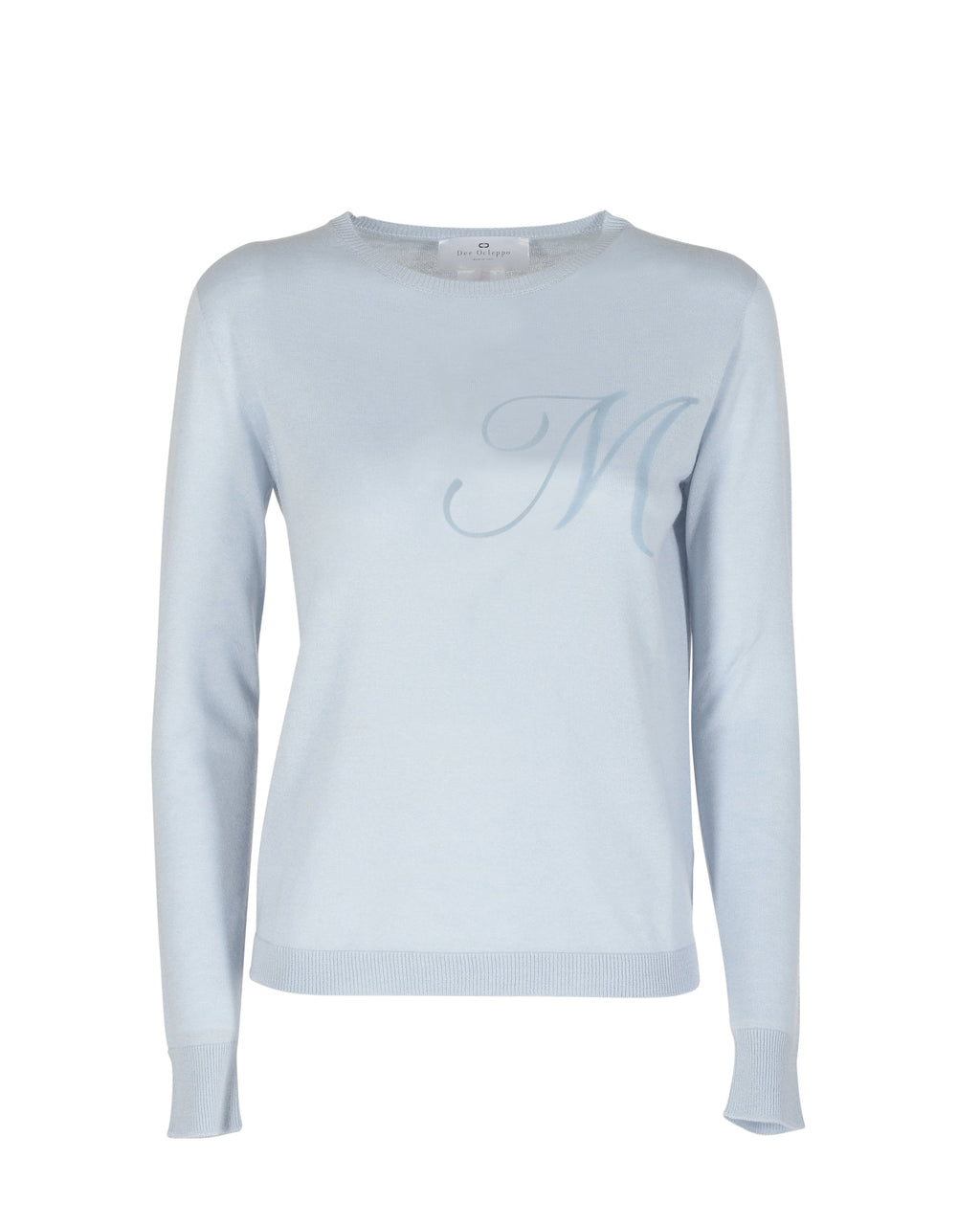 Jersey de cachemira de verano con cuello redondo y manga larga, azul claro
