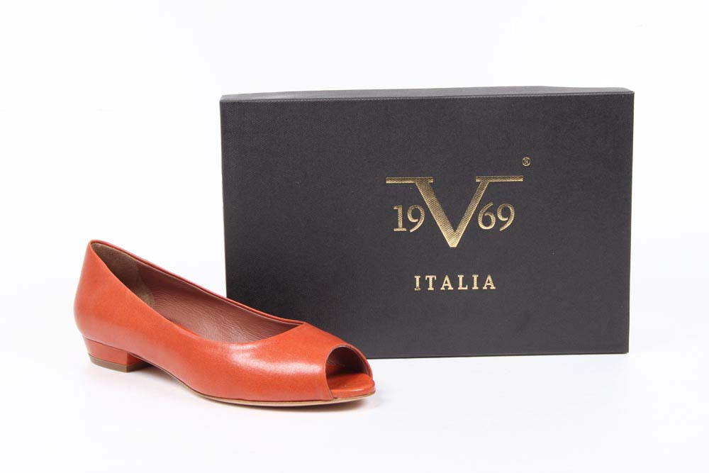 Bailarina De Mujer Con Tacón Y Punta Abierta V 1969 Italia 5480-STEFY PE ELIOS15AR CAPRETTO ARANCIO