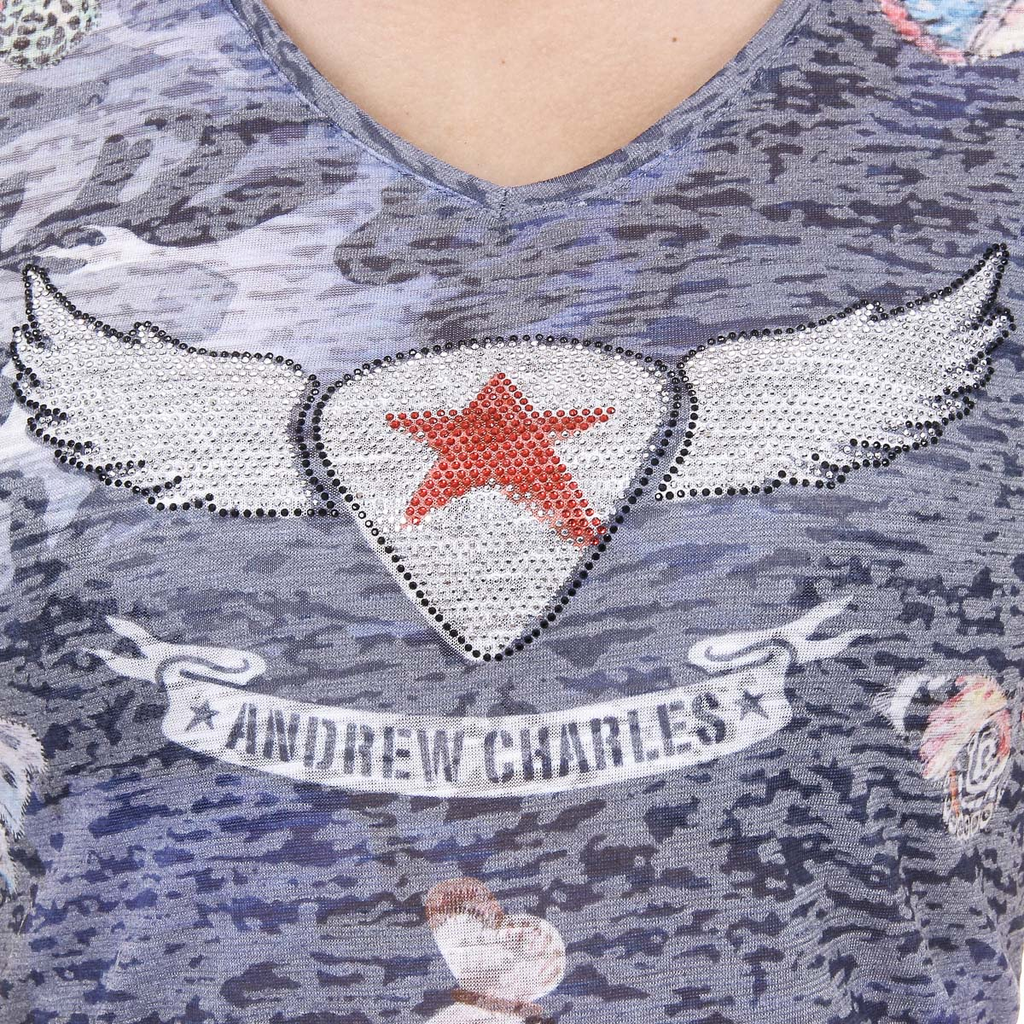 Andrew Charles Womens T-shirt Short Sleeves V-Neck Dark Blue STELLA