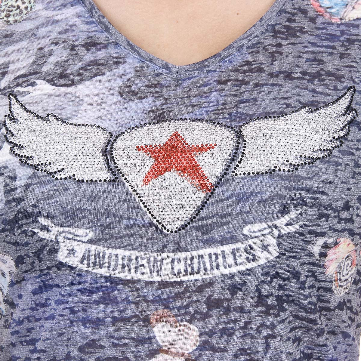 Andrew Charles Womens T-shirt Short Sleeves V-Neck Dark Blue STELLA