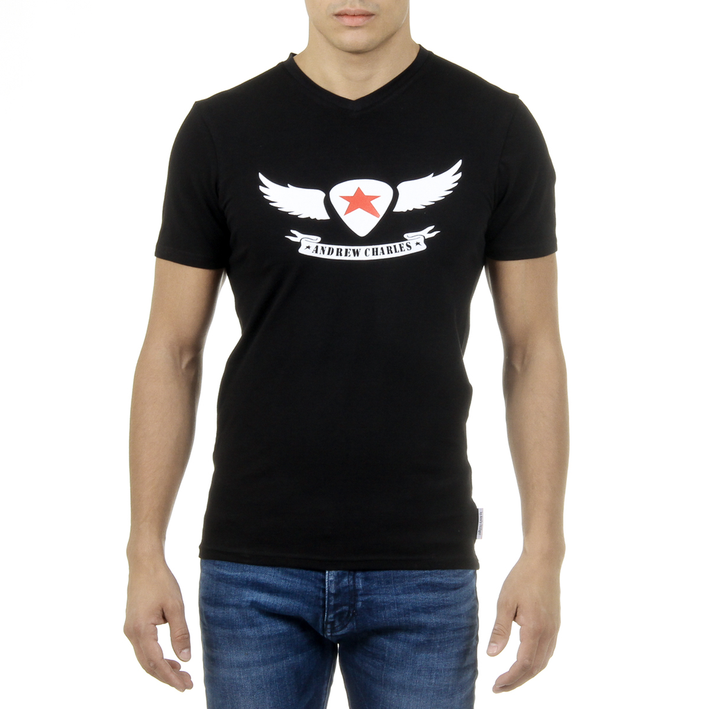 Camiseta Andrew Charles para hombre, manga corta, cuello en V, negra, KENAN