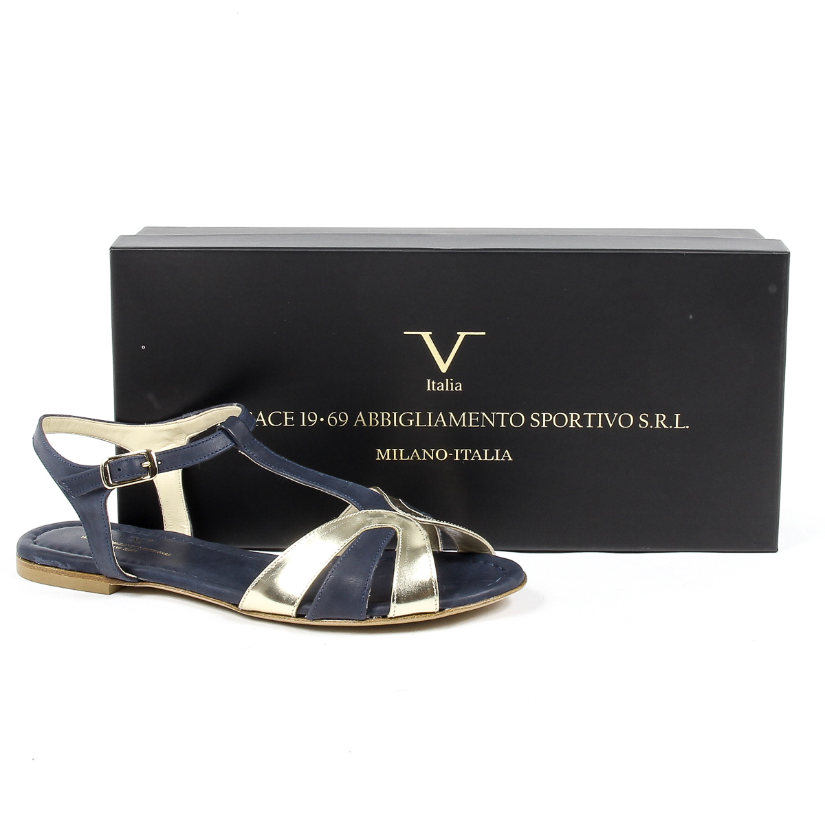 V 1969 Italia Sandalia plana para mujer Azul GRAZIA
