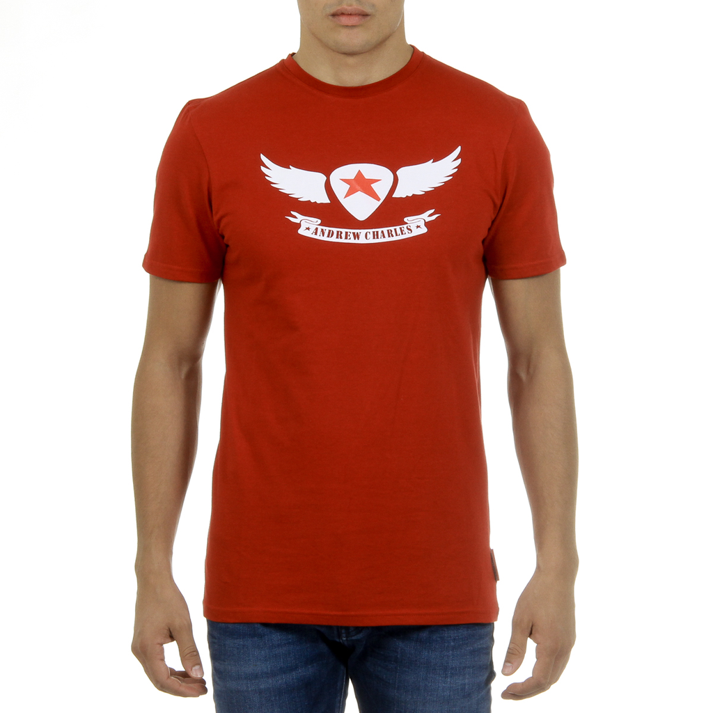 Camiseta Andrew Charles para hombre, manga corta, cuello redondo, roja, KEITA