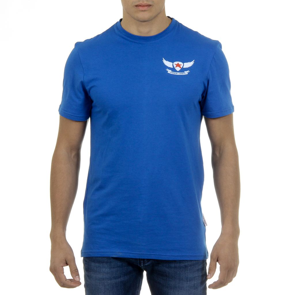 Camiseta Andrew Charles para hombre, manga corta, cuello redondo, azul, KEITA