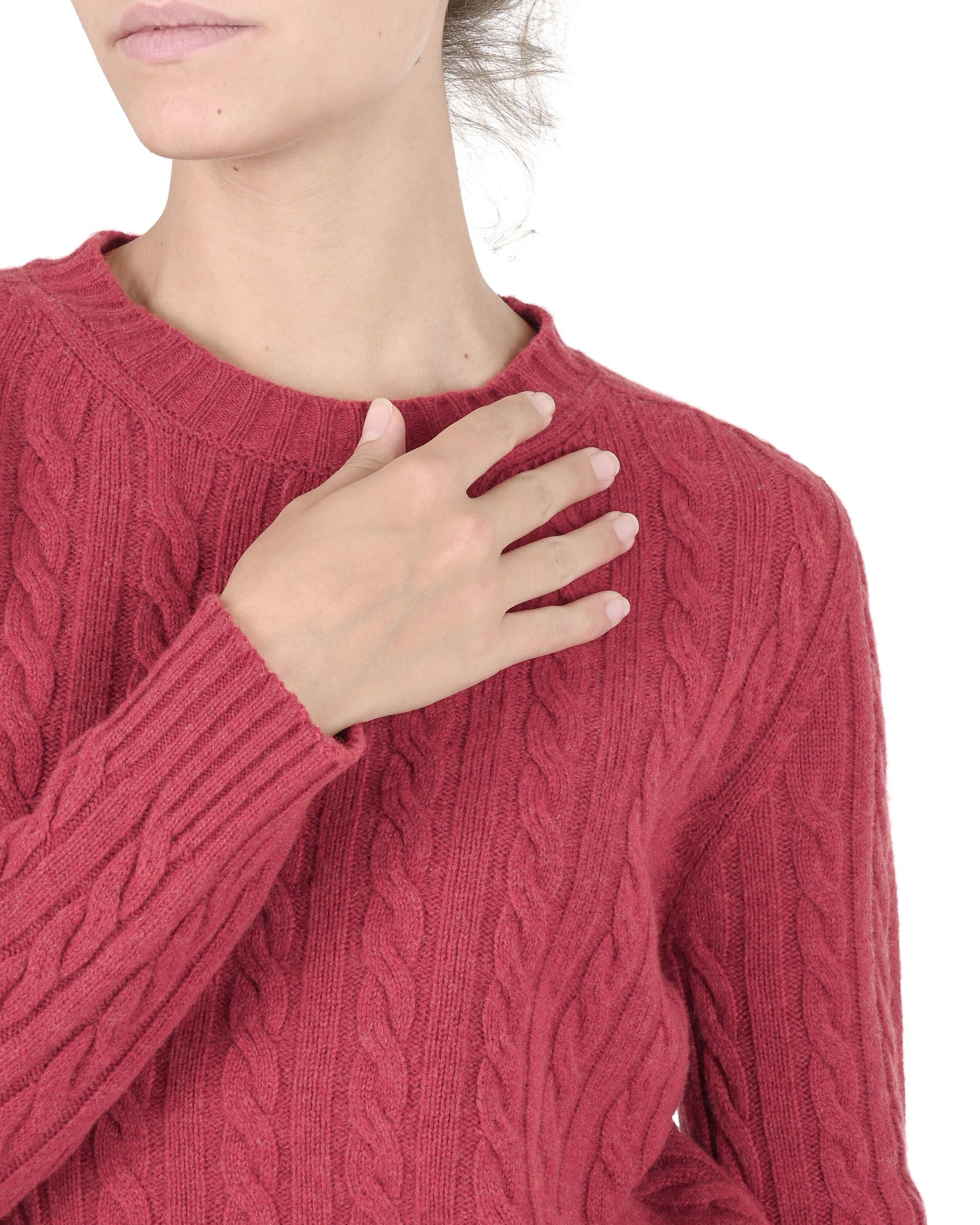Suéter de cuello redondo para mujer de cachemira Crown of Edinburgh COE 0033 ROJO