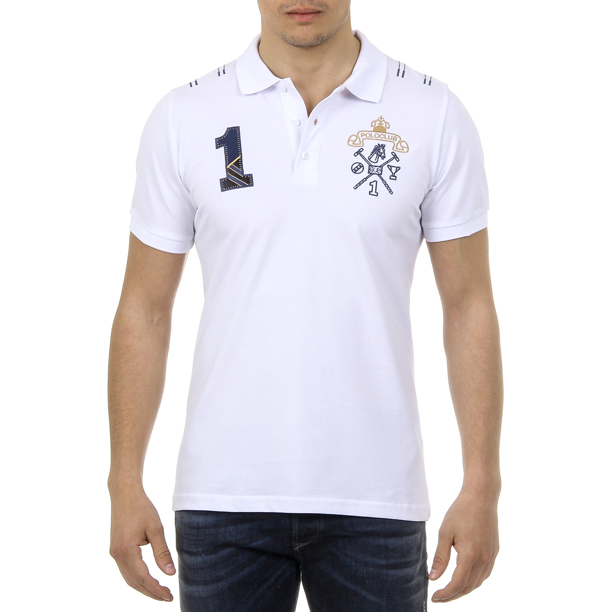 Polo Ufford & Suffolk Polo Club para hombre, manga corta, US008, blanco