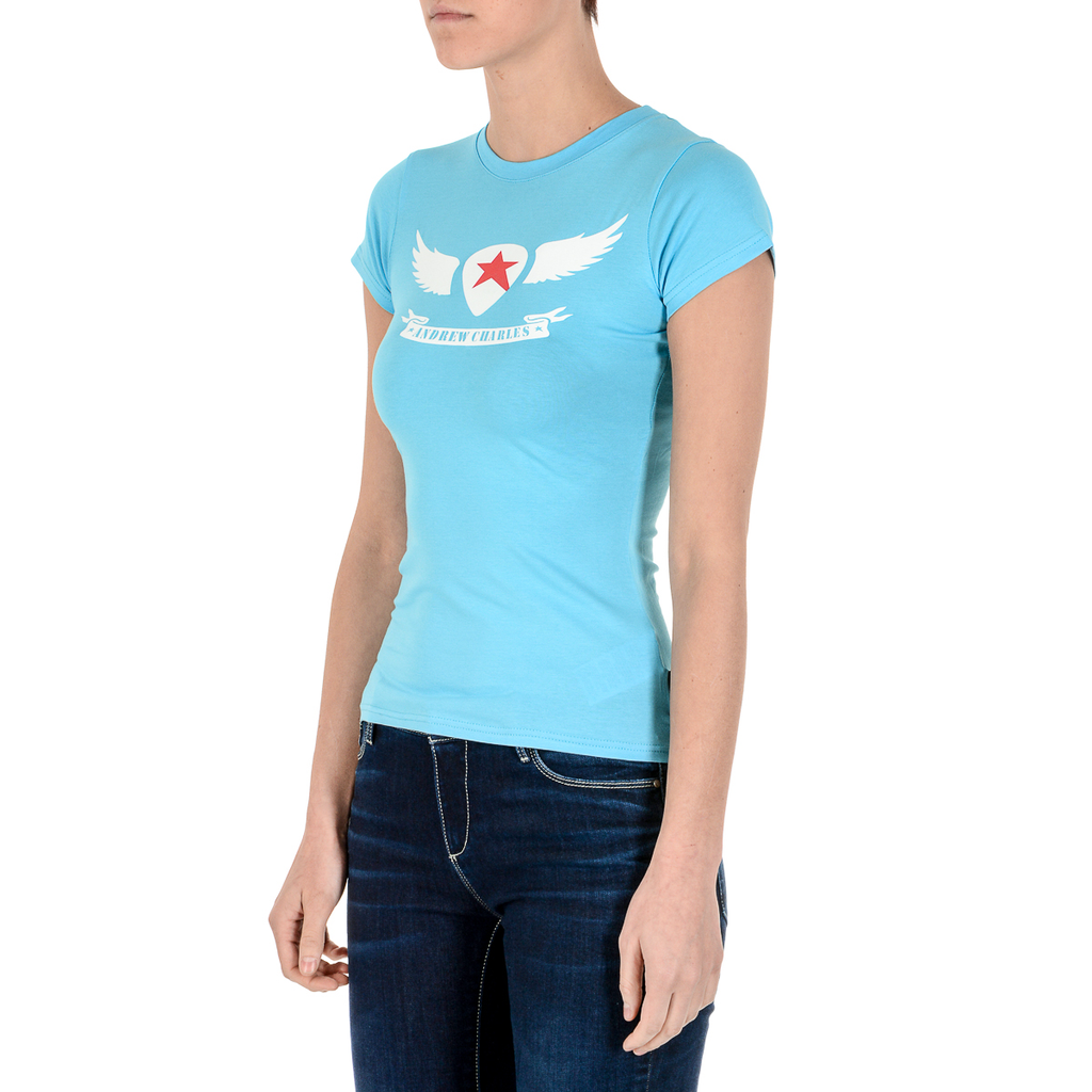 Camiseta Andrew Charles para mujer, manga corta, cuello redondo, azul claro TARANA
