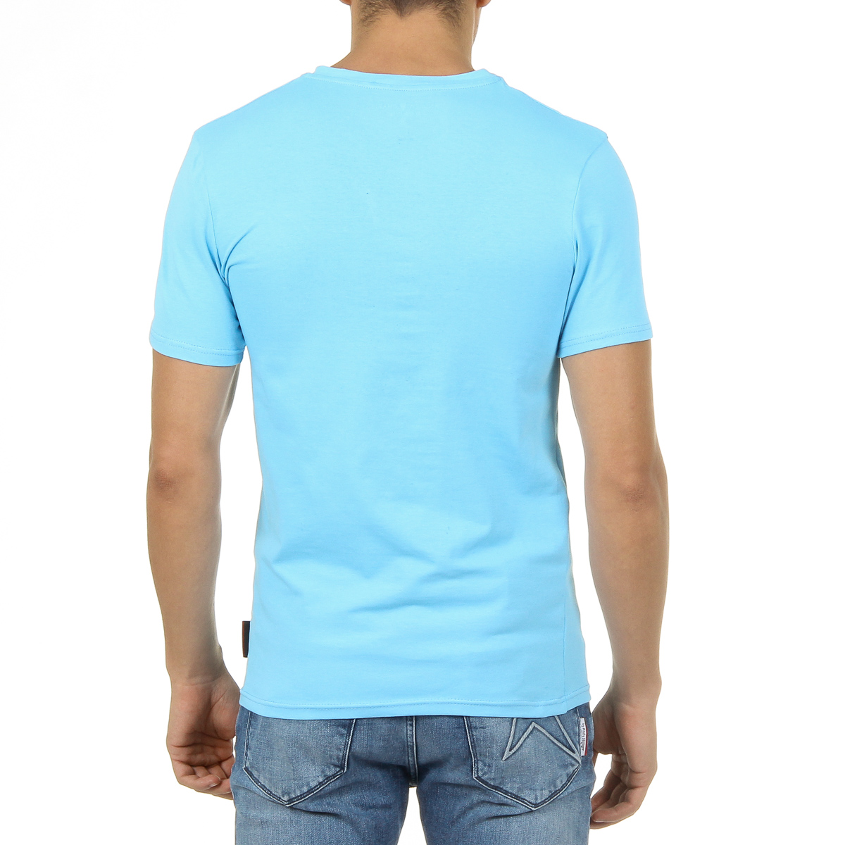 Camiseta Andrew Charles para hombre, manga corta, cuello en V, azul claro, KENAN