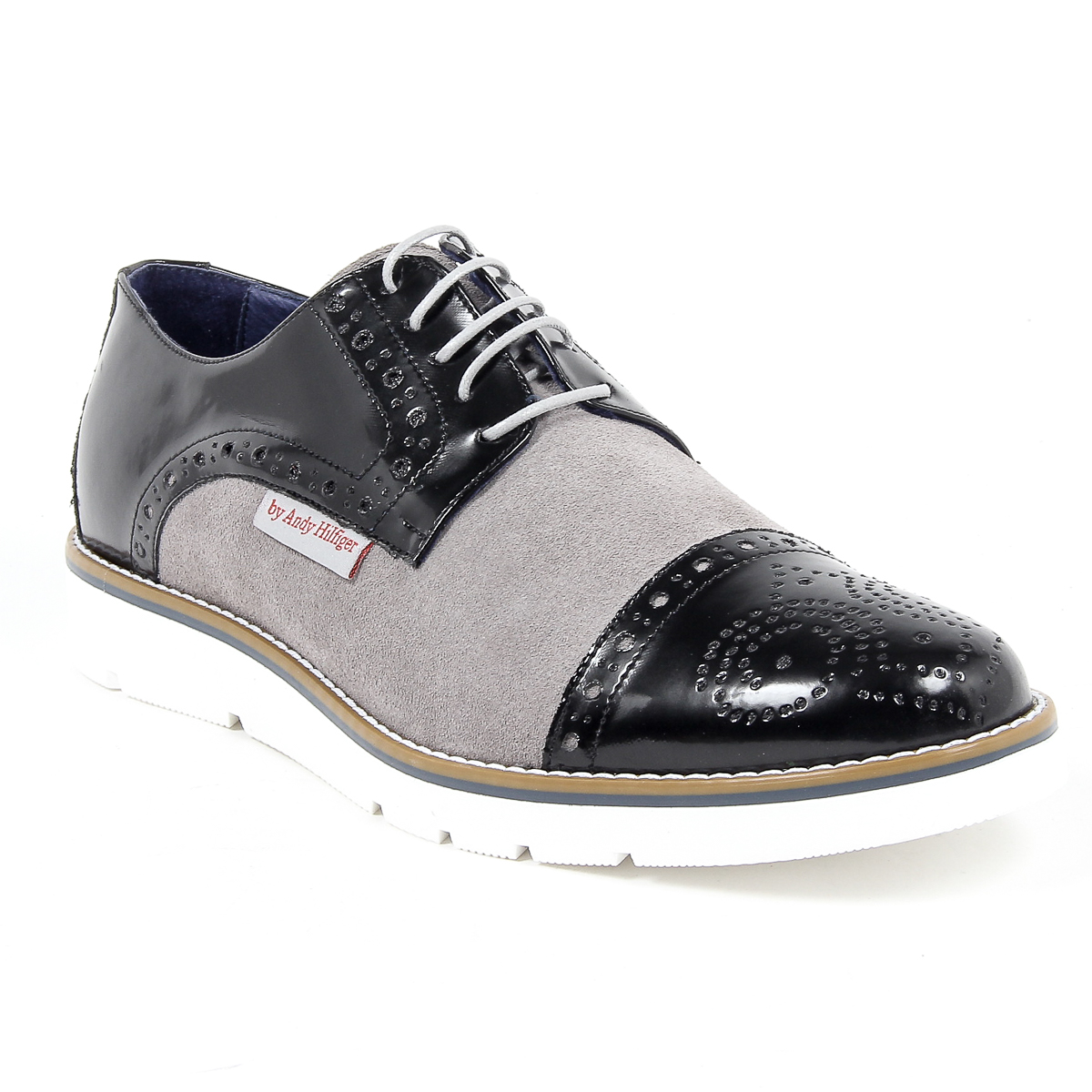 Andrew Charles - Zapatos Oxford brogue para hombre 911 ABRASIVATO CAM NERO GRIGIO