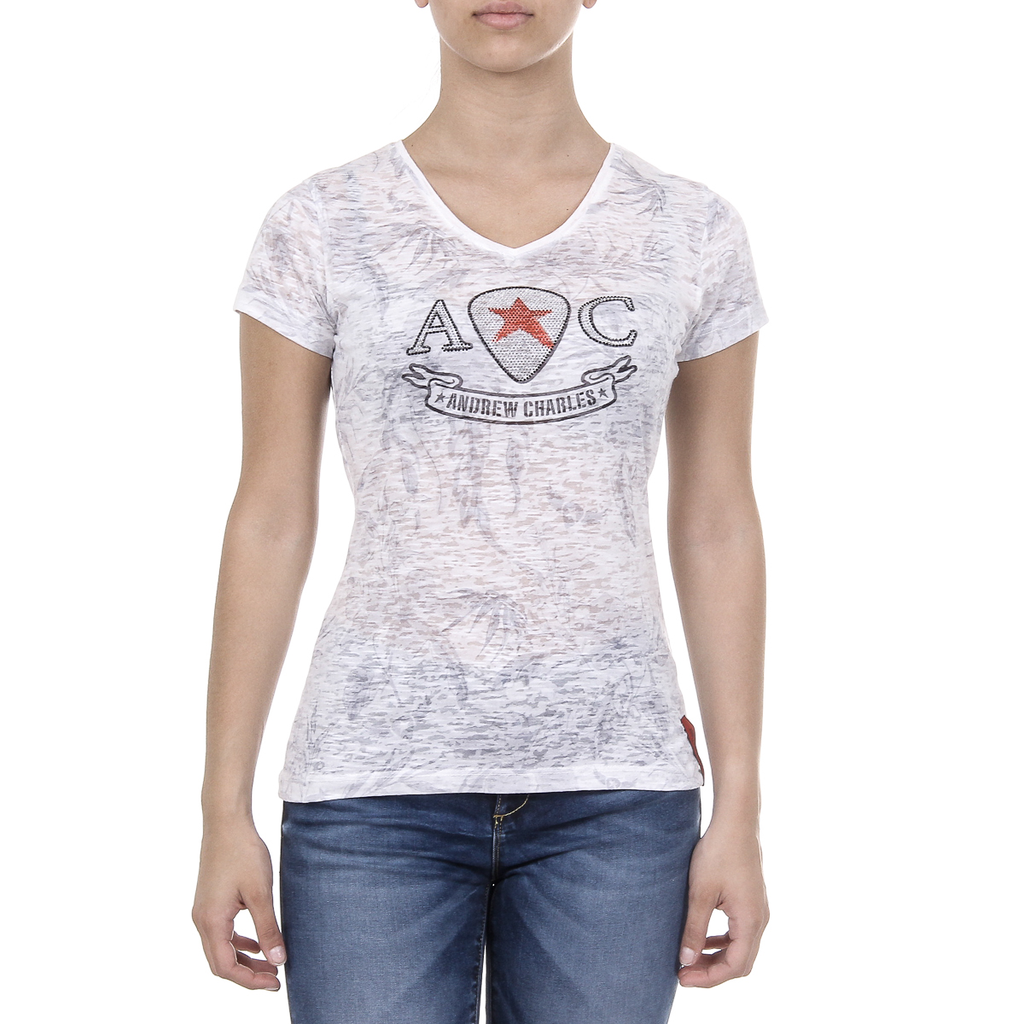 Andrew Charles Womens T-shirt Short Sleeves V-Neck White ALEXA