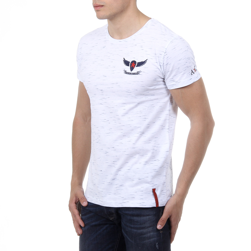 Andrew Charles Mens T-Shirt Short Sleeves Round Neck White DYLAN
