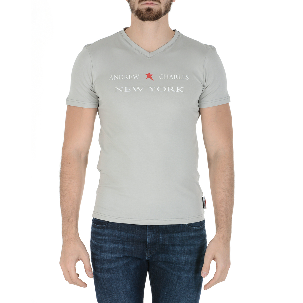 Camiseta Andrew Charles para hombre, manga corta, cuello en V, gris claro, KENAN