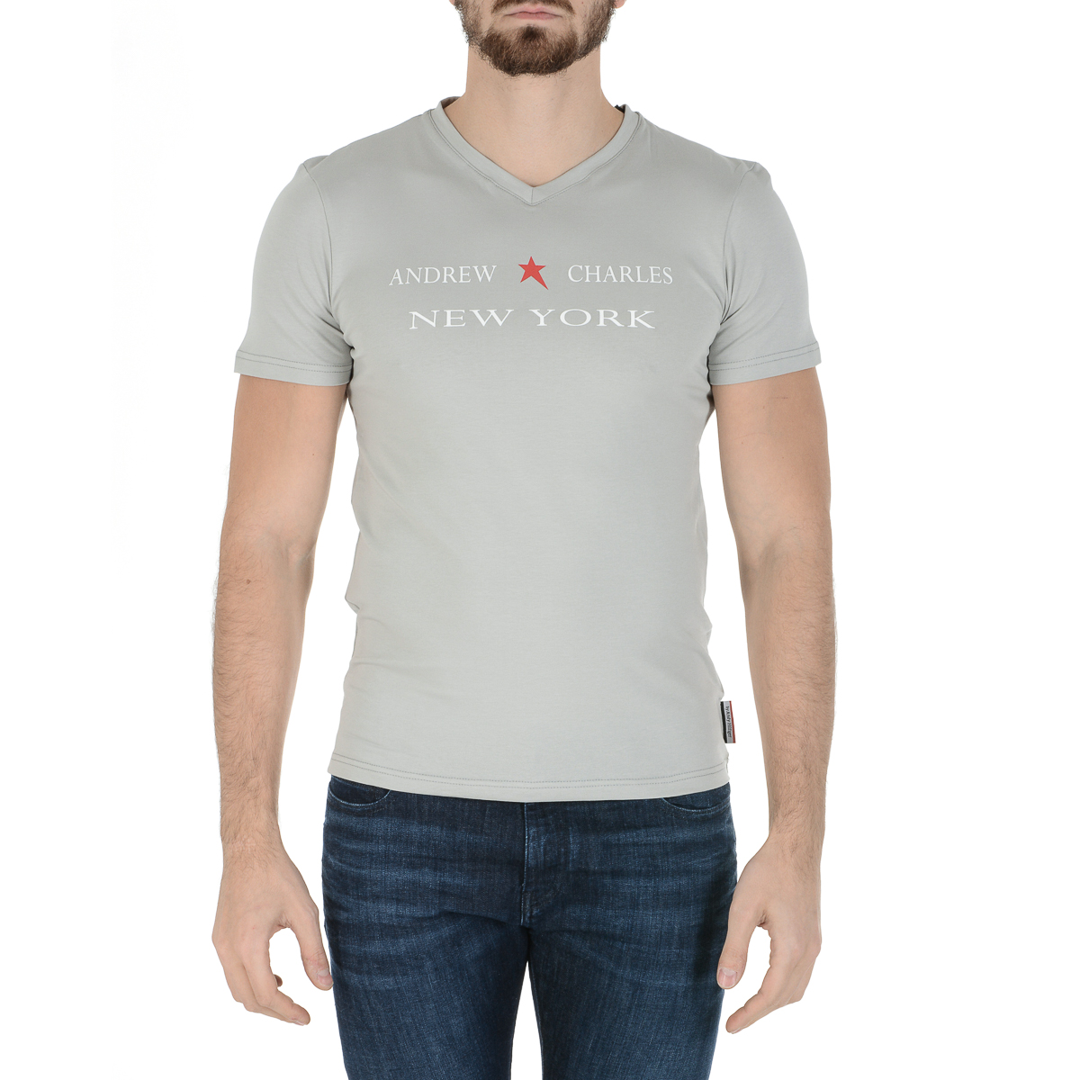 Camiseta Andrew Charles para hombre, manga corta, cuello en V, gris claro, KENAN