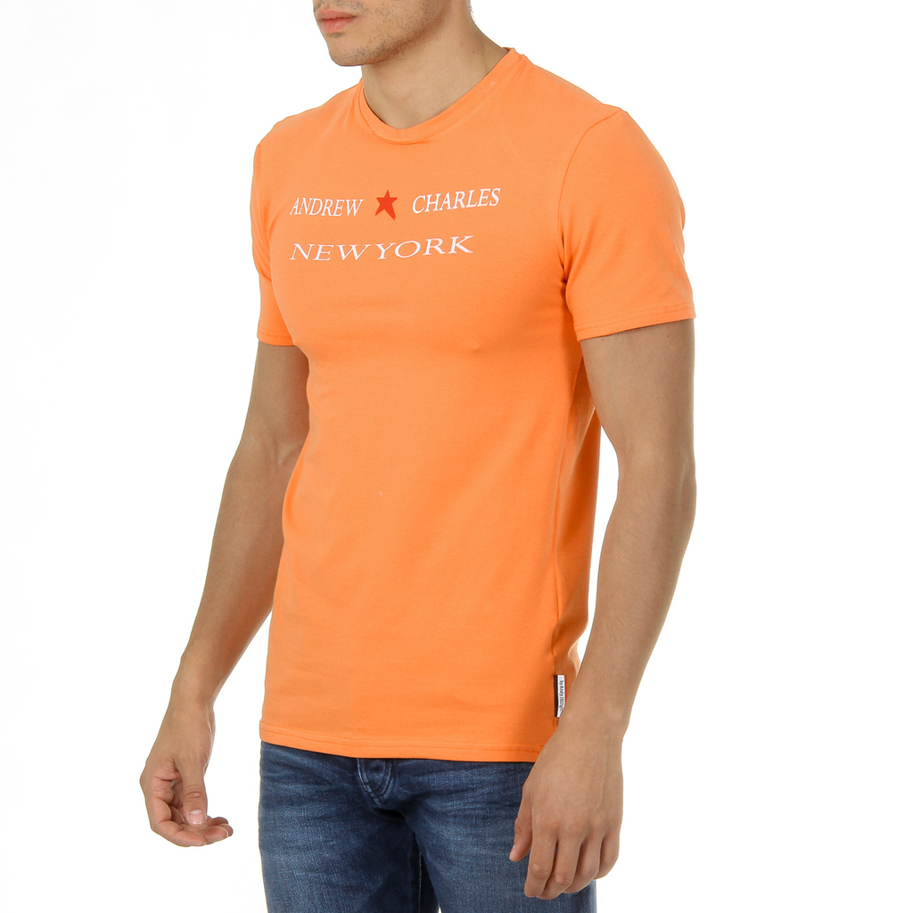 Camiseta Andrew Charles para hombre, manga corta, cuello redondo, naranja, KEITA