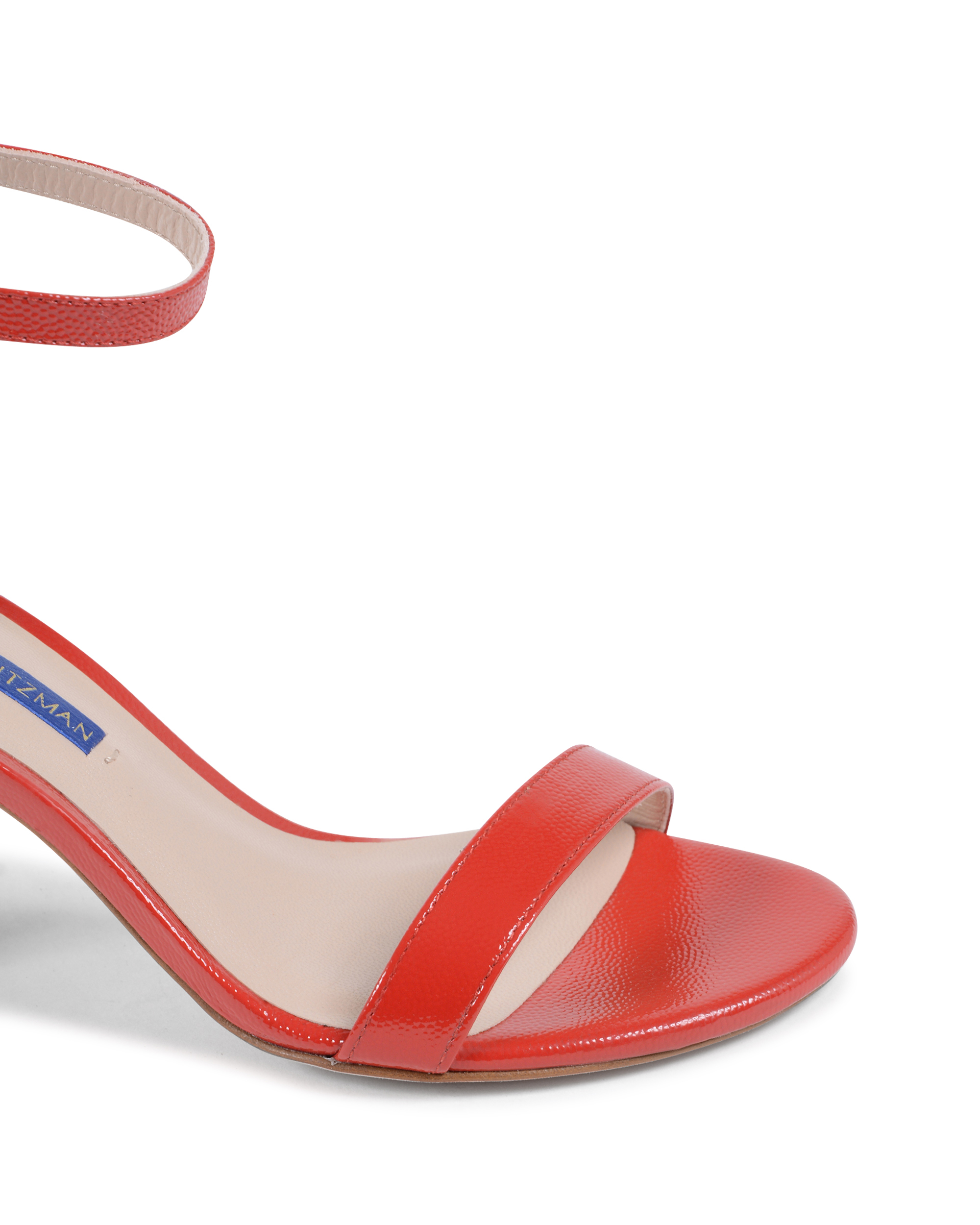 Stuart Weitzman Sandalia con tira al tobillo para mujer, color rojo, casi desnuda