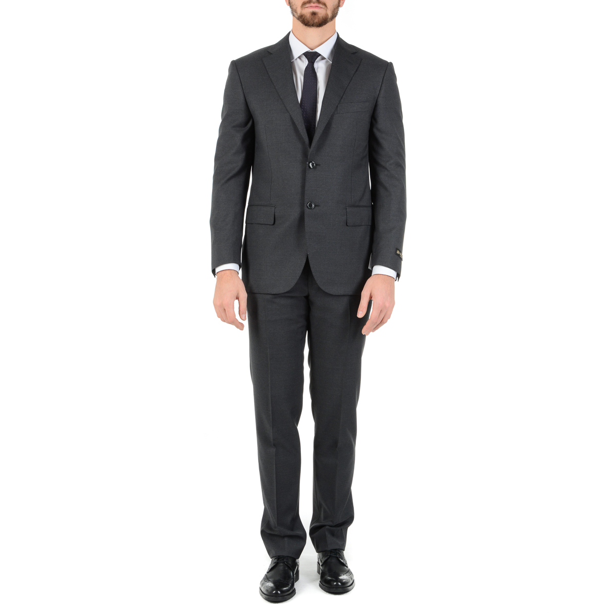 Corneliani Mens Suit Long Sleeves Dark Grey Super 130's