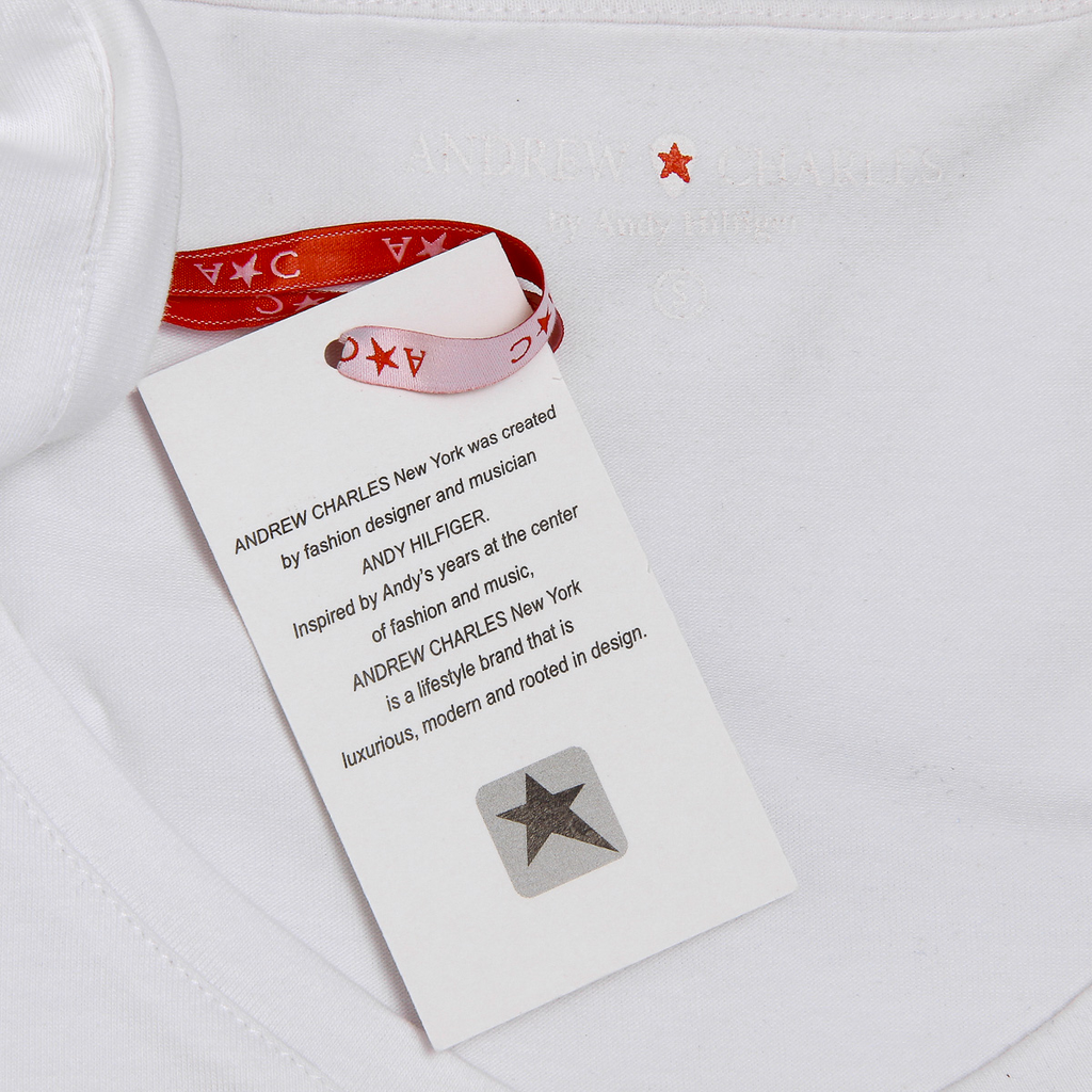 Camiseta Andrew Charles para mujer, manga corta, cuello en V, blanca, TAPIWA
