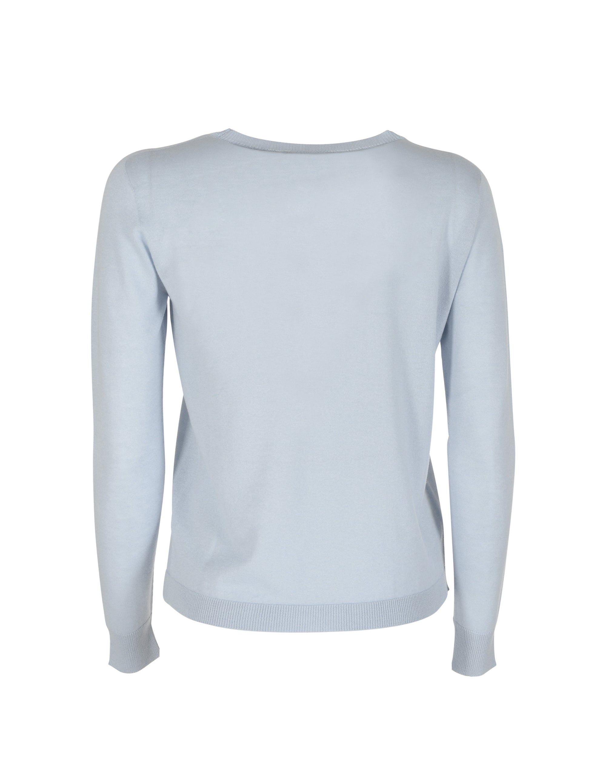 Jersey de cachemira de verano con cuello redondo y manga larga, azul claro