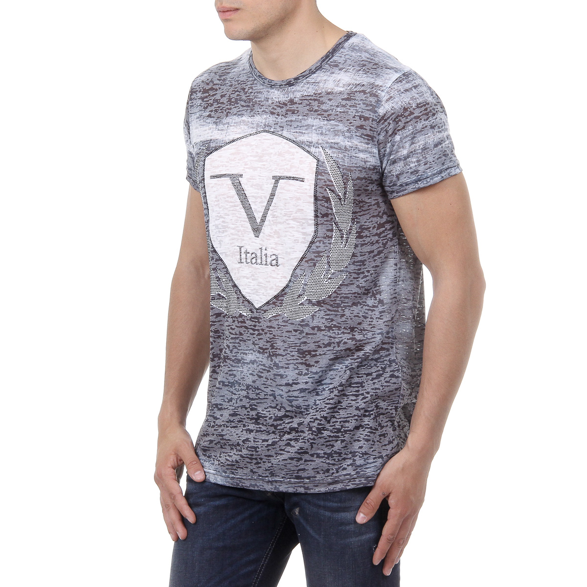 V 1969 Italia Mens T-shirt Short Sleeves Round Neck Black LOGAN