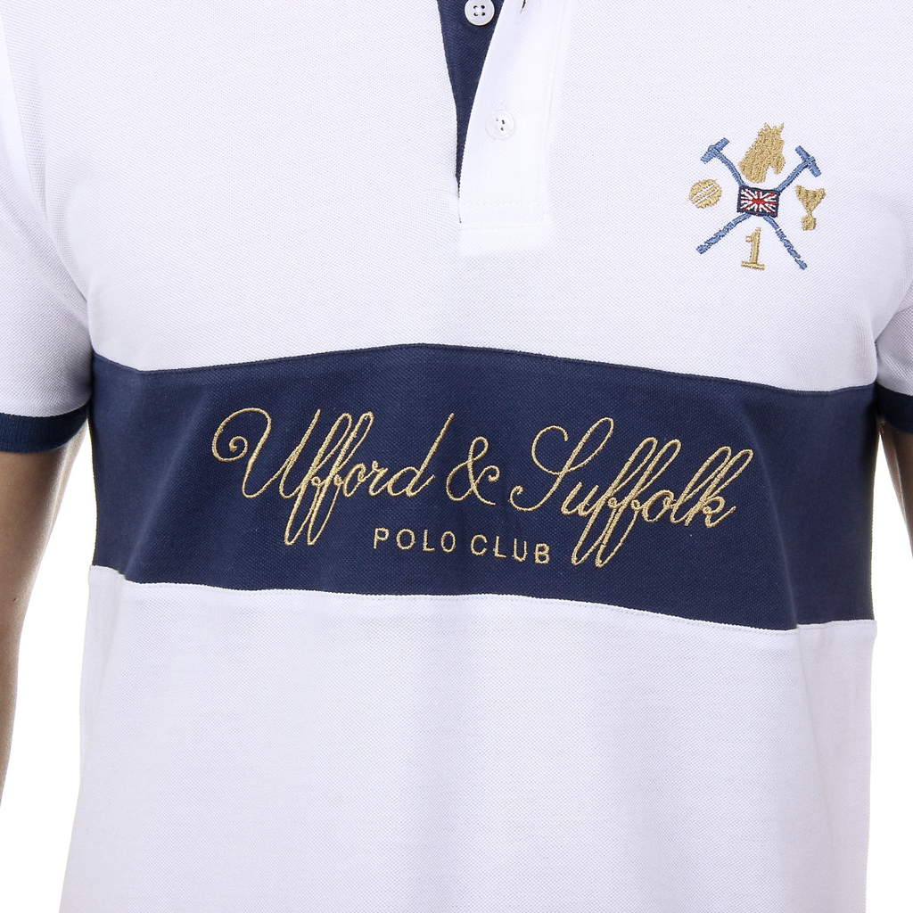 Polo Ufford & Suffolk Polo Club para hombre, manga corta, US002, blanco