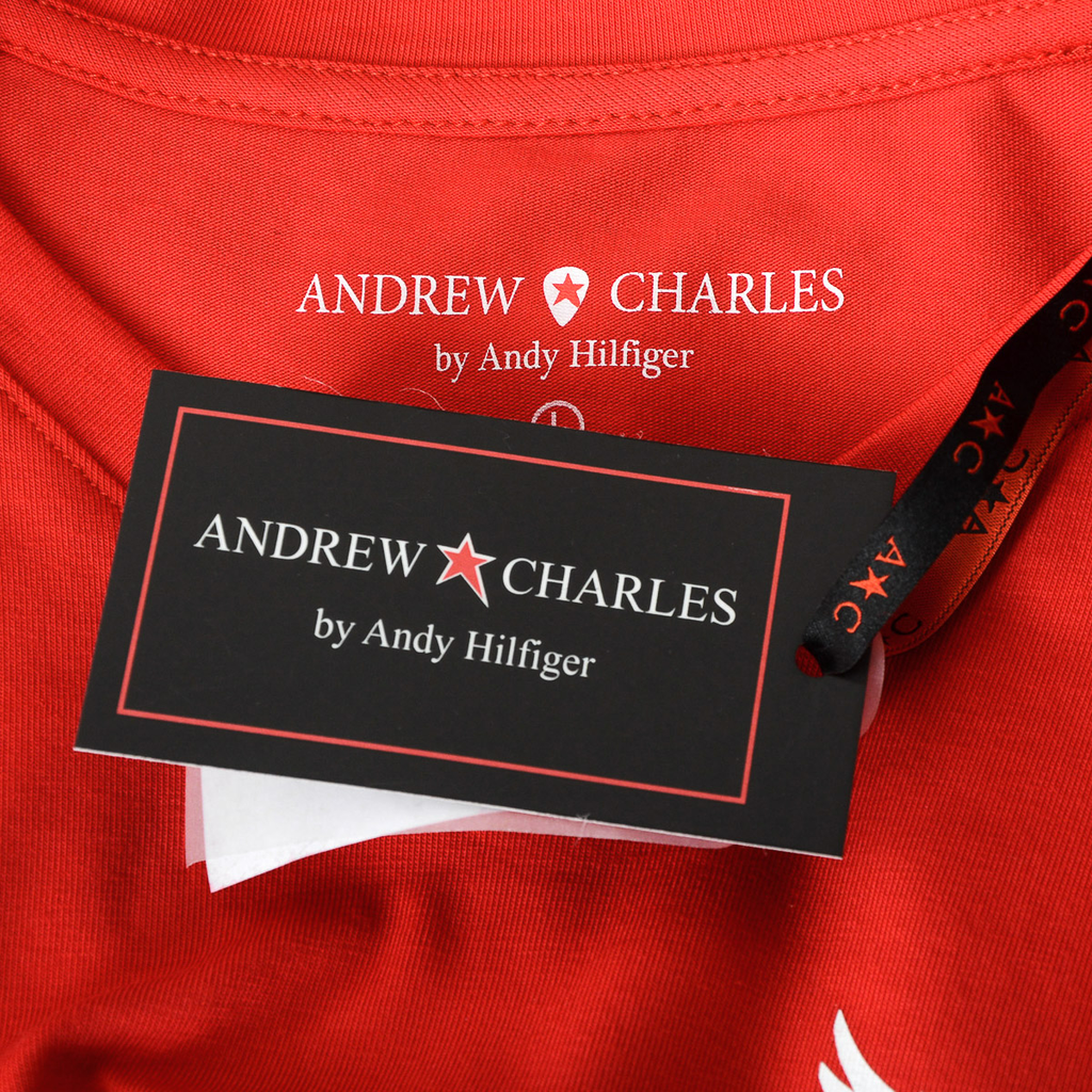 Camiseta Andrew Charles para hombre, manga corta, cuello en V, roja, KENAN