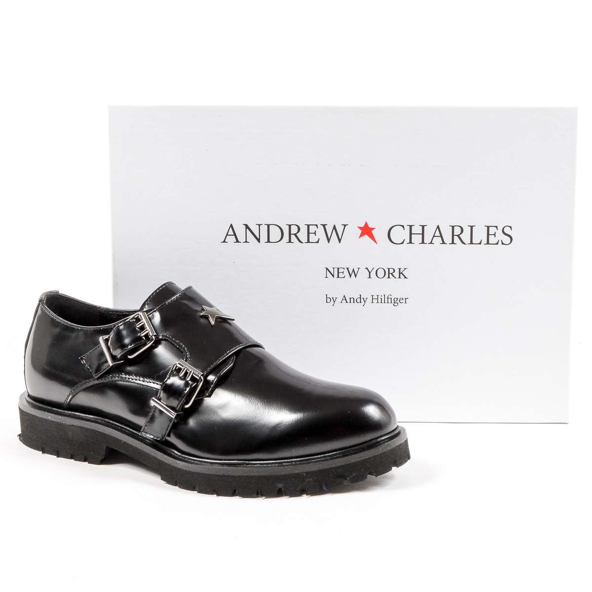 Andrew Charles Womens Monk Strap Shoe Black JANIS