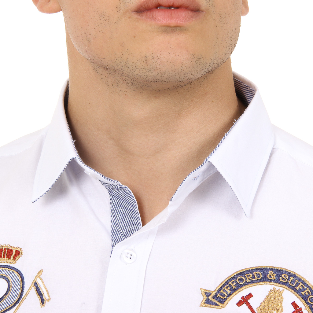 Camisa de manga larga para hombre del Ufford & Suffolk Polo Club US010 BLANCA