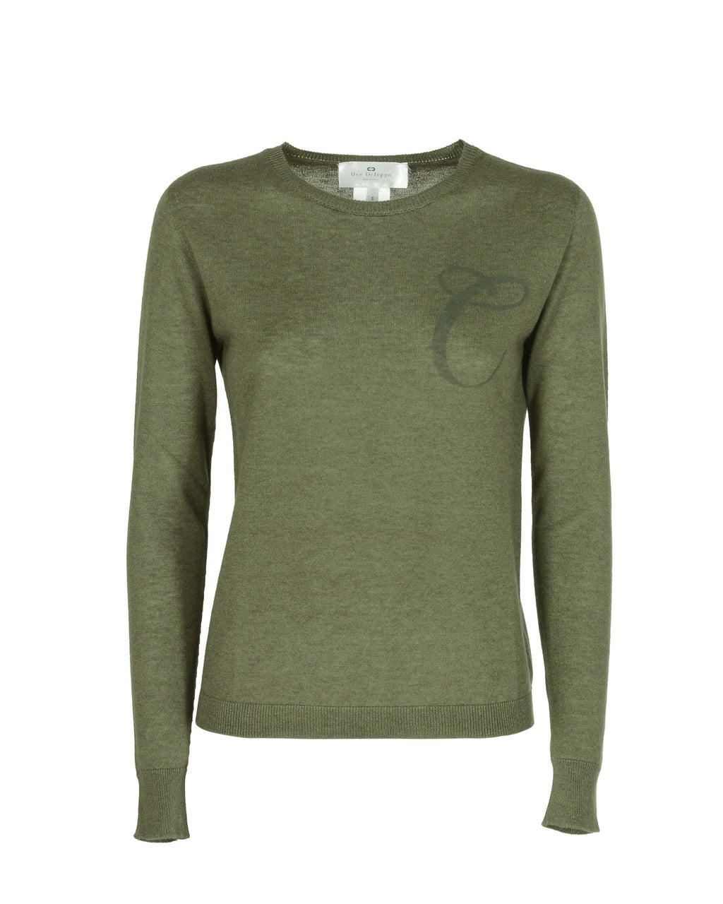Jersey de cachemira de verano con cuello redondo y manga larga, color verde