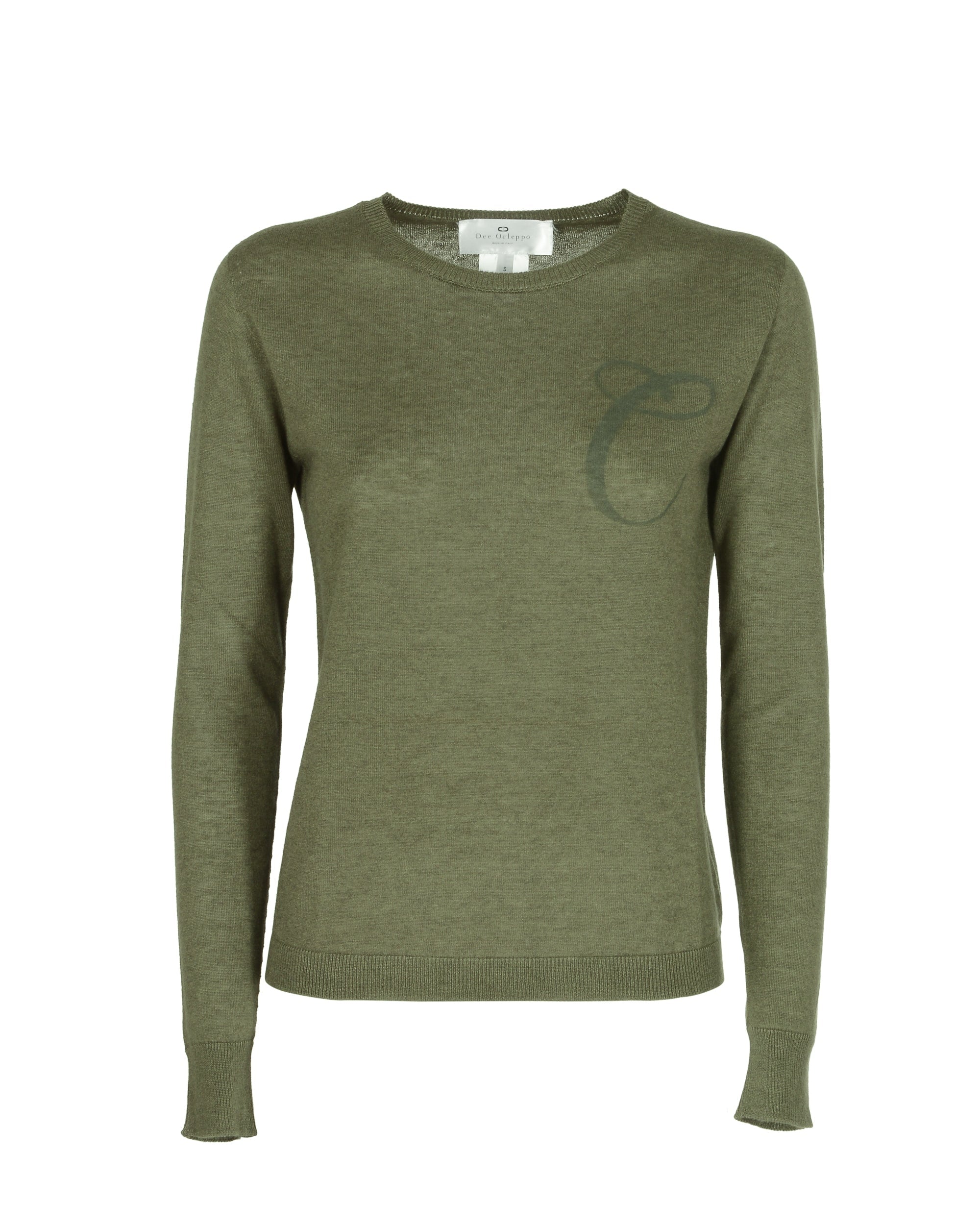 Jersey de cachemira de verano con cuello redondo y manga larga, color verde